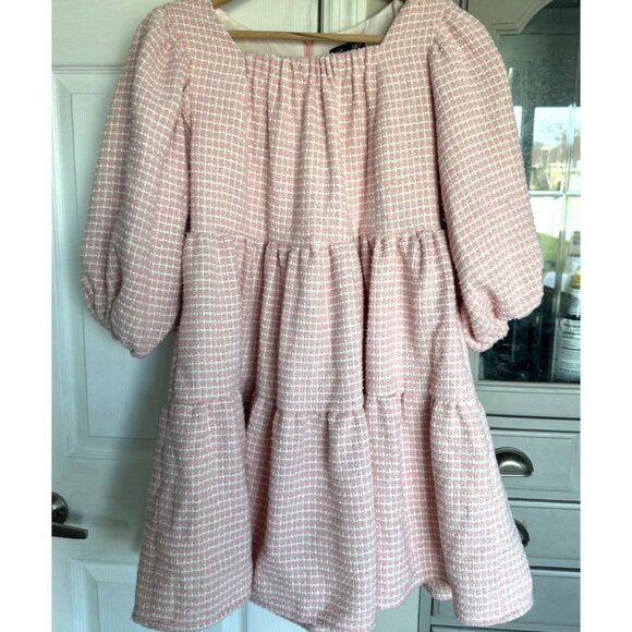 SISTER JANE XS Rosey Knees Pink White Tweed Confeetti Dress Milkmaid - Picture 2 of 13